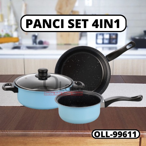 PANCI SET COOKWARE 4IN1 PANCI SERBAGUNA /PENGGORENGAN ANTI LENGKET OLL-99611