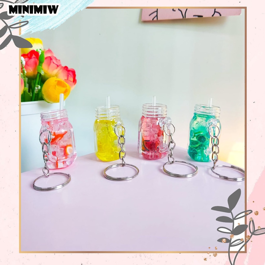 GANTUNGAN KUNCI GELAS LEMONADE BUAH-BUAHAN BAHAN RESIN PLASTIK GANCI MINUMAN COD