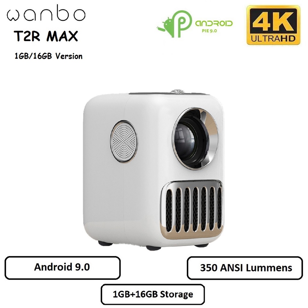 WANBO T2R MAX - Smart Android Projector 250 ANSI Lumens - Support 4K - 1GB/16GB Version