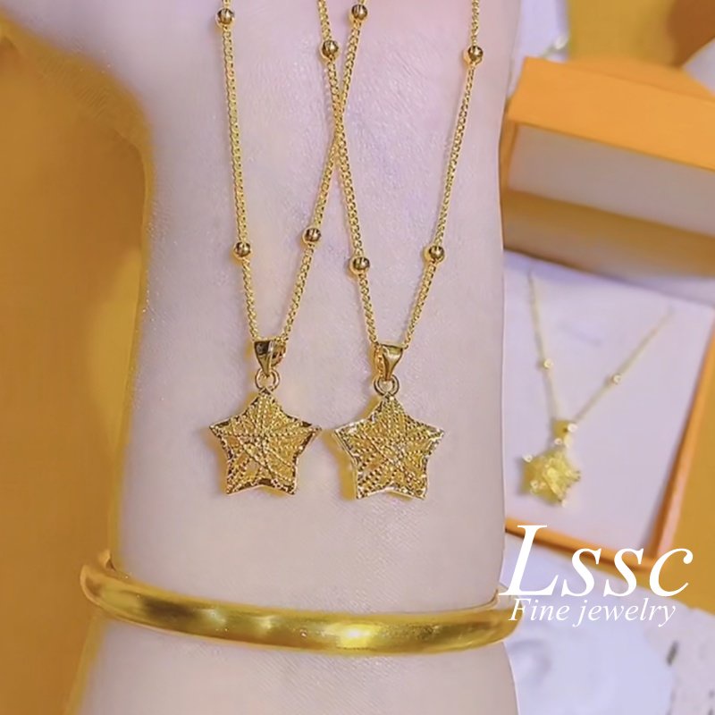 Kalung Titanium Wanita Anti Karat Asli Bintang Cantik Emas 18K Perhiasan Aksesoris Fashion Korea