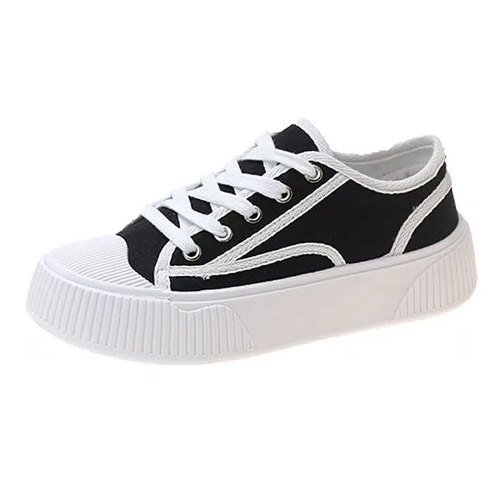 Sepatu Kanvas Wanita Korea Sport Shoes Sepatu Sneakers Casual Wanita Platform Breathable Shoes Hitam