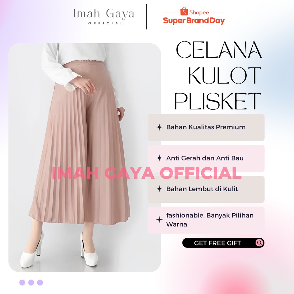 Celana Kulot Panjang Plisket Wanita Dewasa Standar polos plisket