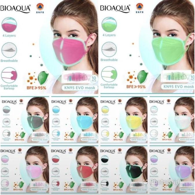 BIOAQUA Disposable Face Mask/ Masker KN95 EVO 4Ply [Isi 10pcs] 88-distributorcosme Diminati Banget