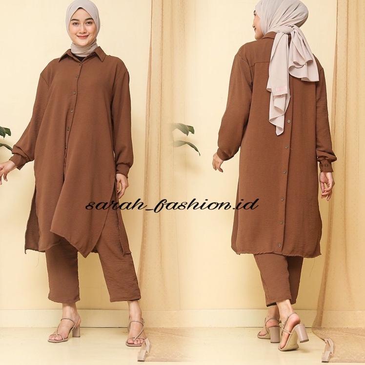 Terlaris Oneset Tunik Adhisa Crinkle Airflow / Setcel Tunik Crinkle Airflow Busui / Setelan Tunik Cr