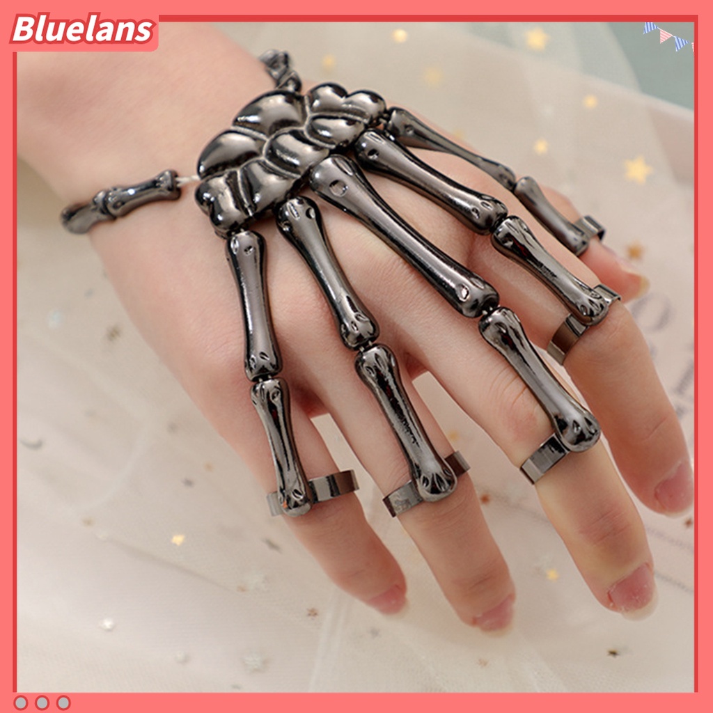 Gelang Tangan Elastis Bahan Alloy Motif Tangan Tengkorak Gaya Gothic Untuk Halloween