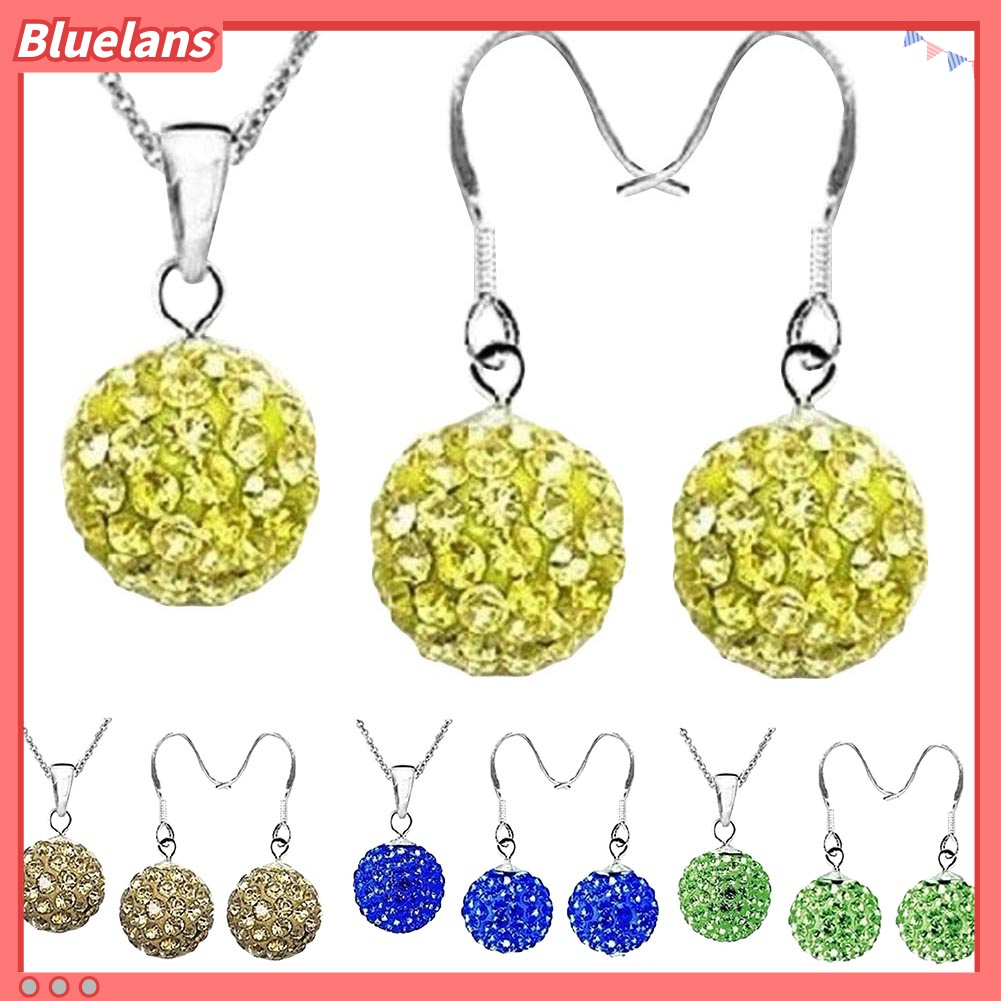 2pcs / Set Kalung Anting Kait Bentuk Bola Aksen Berlian Imitasi Untuk Wanita