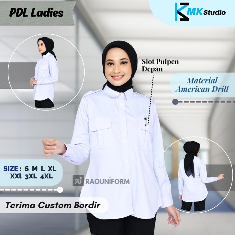 Seragam kerja bordir/Kemeja putih tangan panjang/Kemeja kantor murah/Baju cewek custom bordir