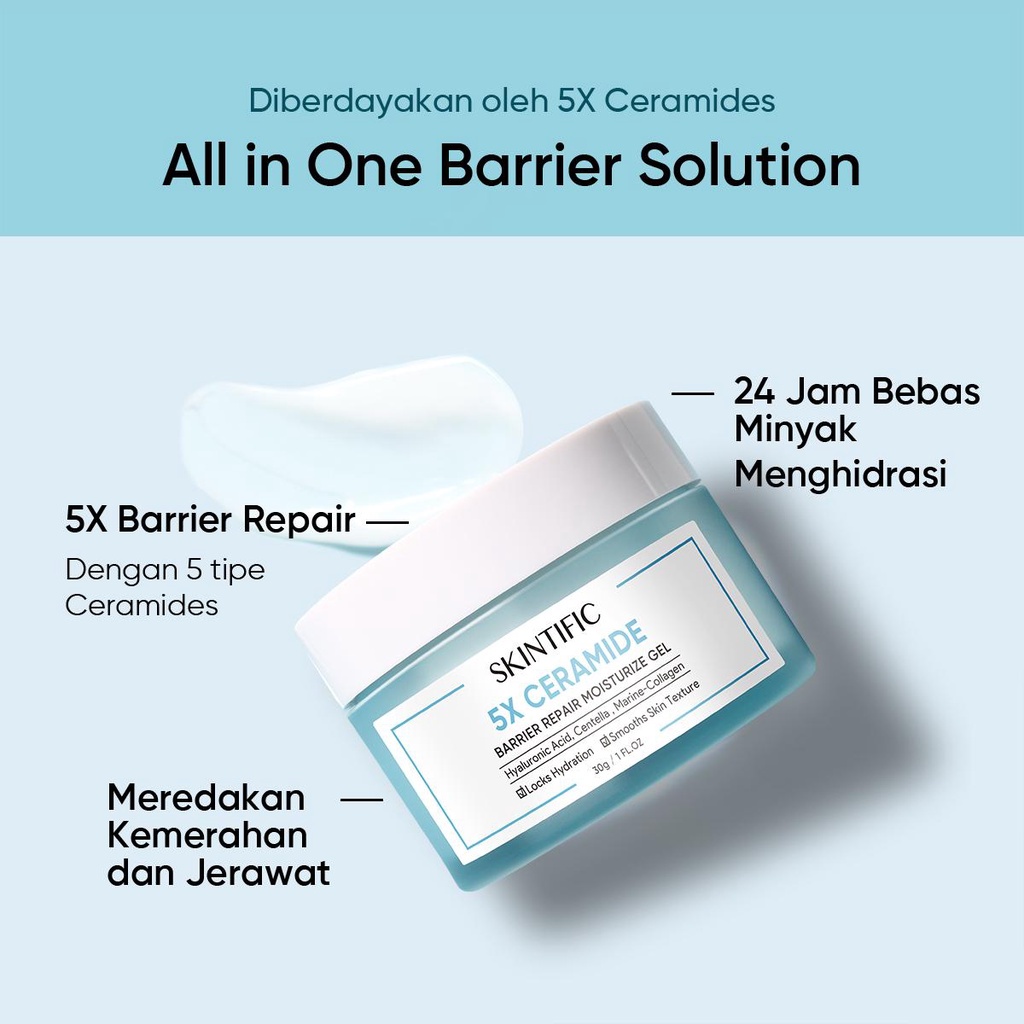 SKINTIFIC-5X Ceramide Barrier Repair Moisturize Gel Moisturizer 30G Pelembab Wajah &amp;  2% Salicylic Acid Anti Acne Serum &amp; 5X Ceramide Soothing Toner 80ml