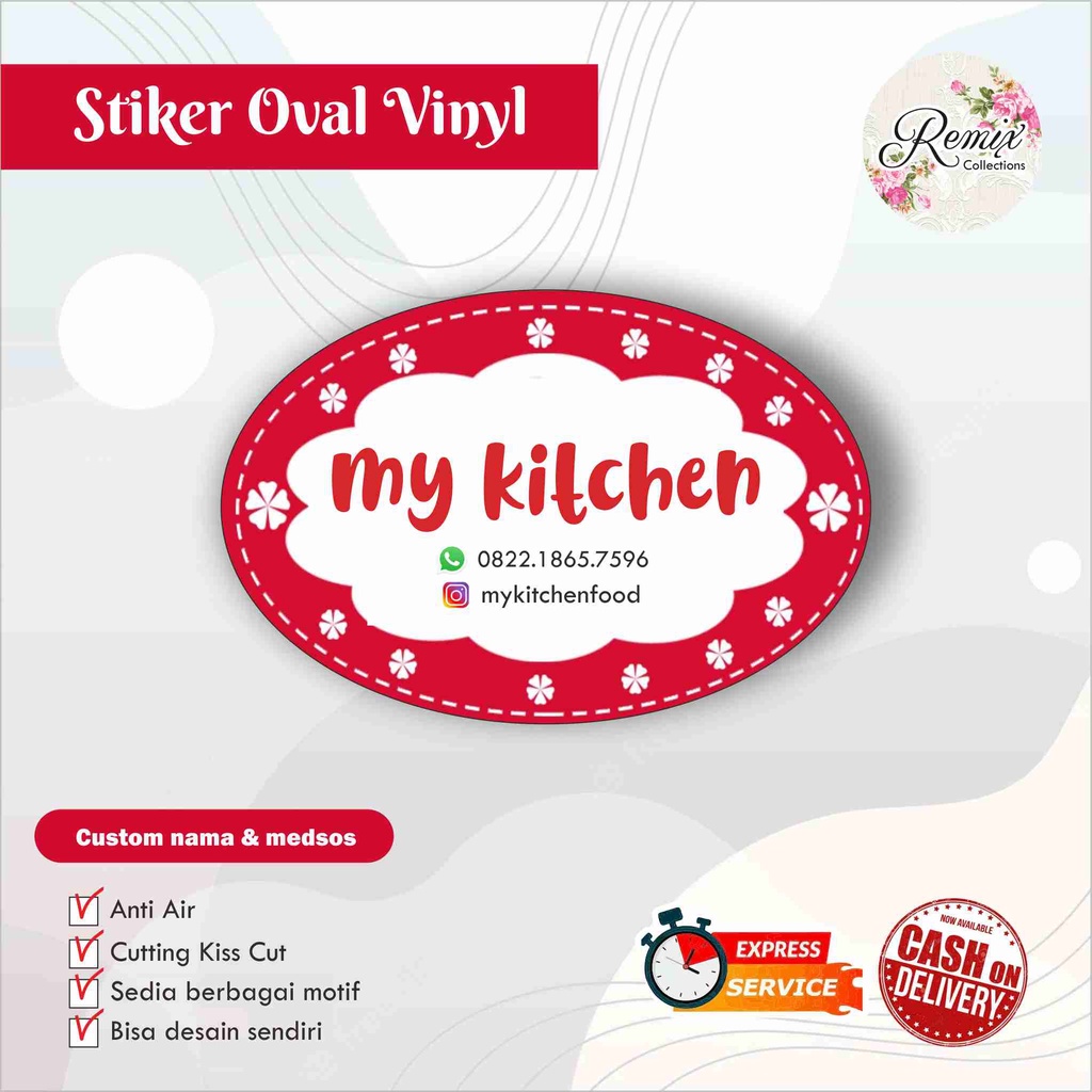 

[168 pcs] STIKER VINYL OVAL / KEMASAN MAKANAN / MINUMAN / LABEL / ANTI AIR