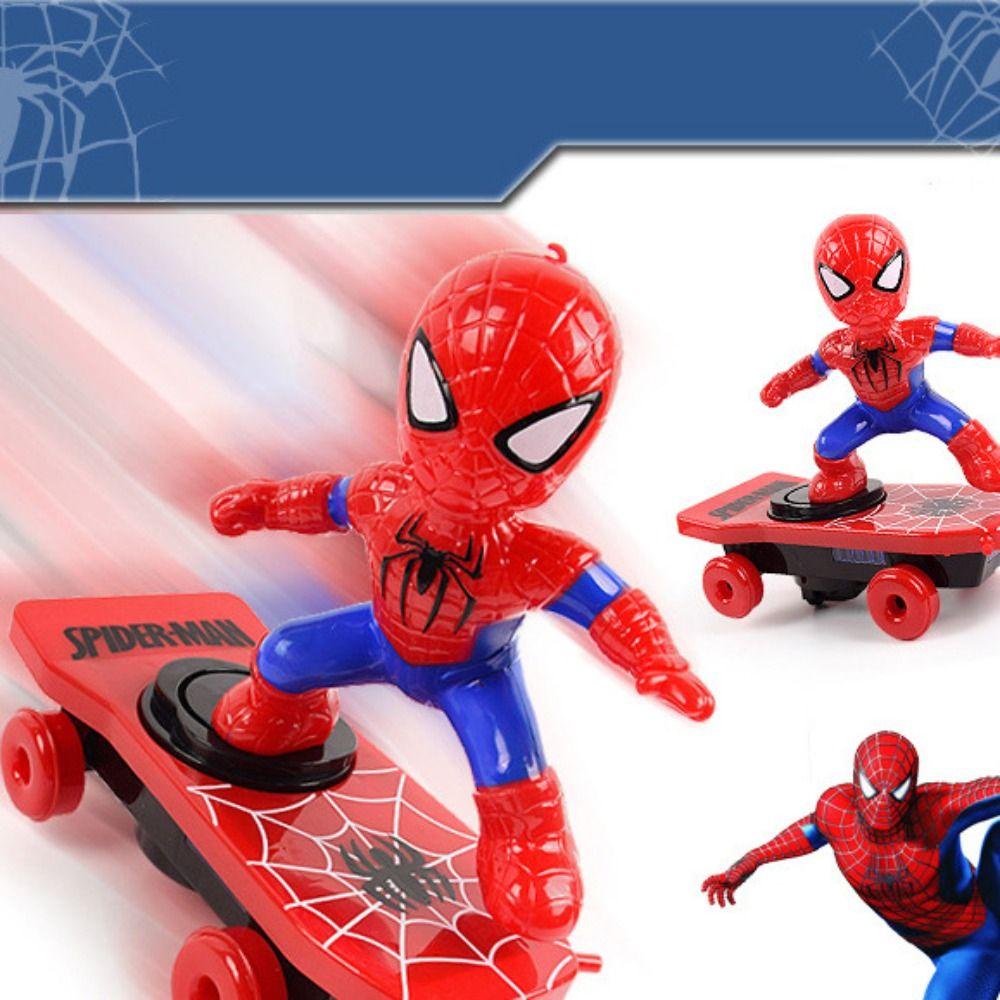 Lanfy Spider-Man Mainan Musik Hadiah Anak Untuk Anak Laki-Laki Acousto-optic Anime Action Figure Spider Man Model Mainan Mobil Mainan Stunt Scooters Flip Otomatis