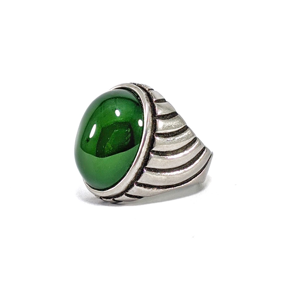 Natural Cincin Titanium Batu Akik Green Calchedony Ijo Botol