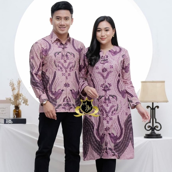 Baju Batik Couple Pria Wanita Atasan batik Katun Kemeja Tunik Modern Motif ironmen Ungu Lilac M-Jumb