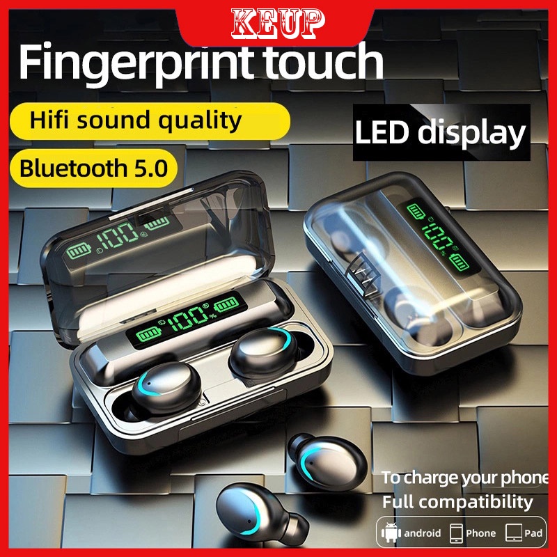 TWS F9 Headset Bluetooth High Fidelity HIFI Stereo Wireless Earphone Portable Powerbank With Mic