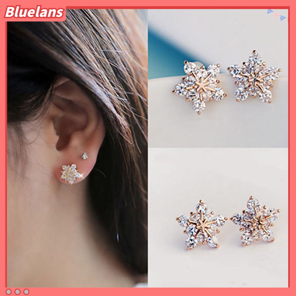 Bluelans 1 Pasang Anting Stud Bentuk Snowflake Untuk Pesta