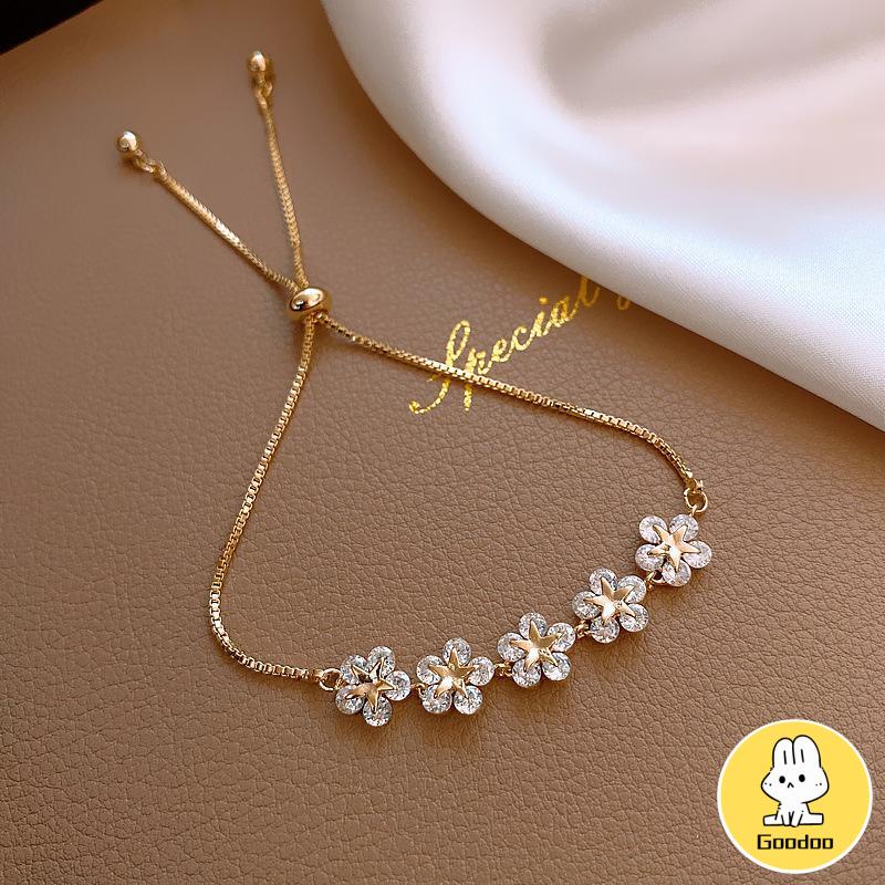 Wanita Korea Gelang Mewah Zirkon Bunga Gelang Berlian Imitasi Emas Fashion Perhiasan Grosir -Doo