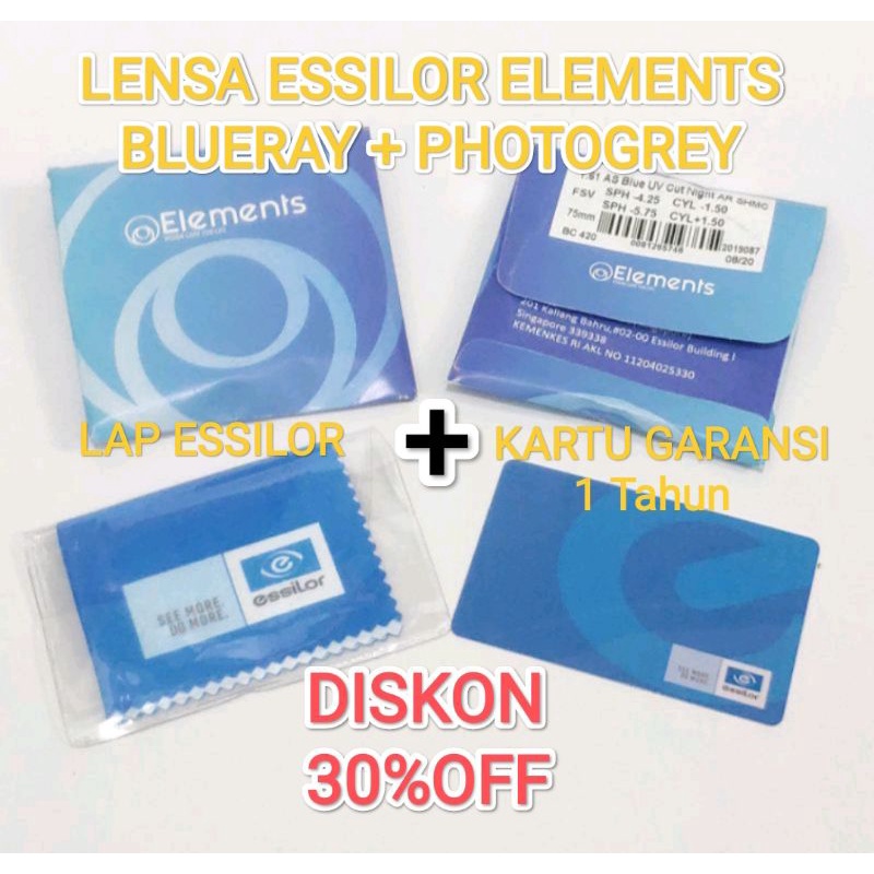 Lensa ESSILOR ELEMENTS BLUECROMIC INDOOR & OUTDOOR PROTECTION ANTI BLUERAY UV420 +PHOTO GREY