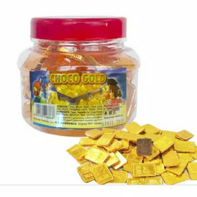 Pusan Coklat Compon Hitam Manis Bentuk Emas Batangan/KOIN Kemasan Toples isi 50