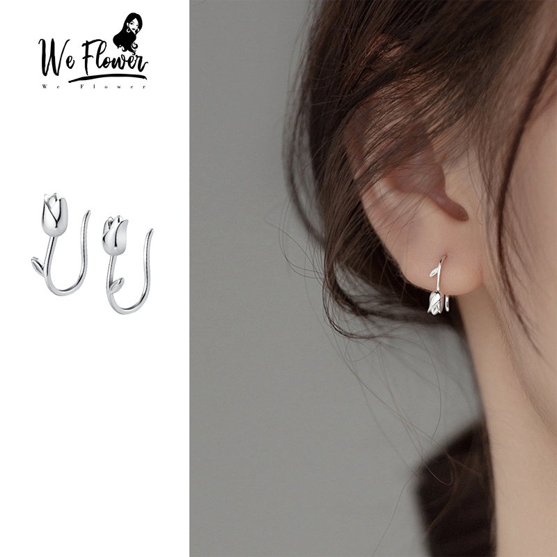 We Flower Anting Klip Tulang Telinga S925 Silver Bentuk Bunga Tulip Gaya Korea Untuk Wanita