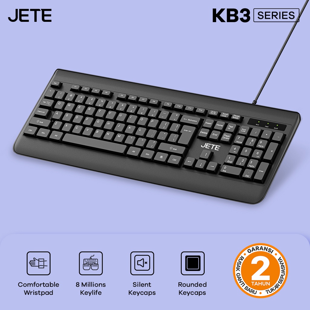 Keyboard USB Laptop Komputer JETE KB3 Silent Key Original Garansi 2 Th