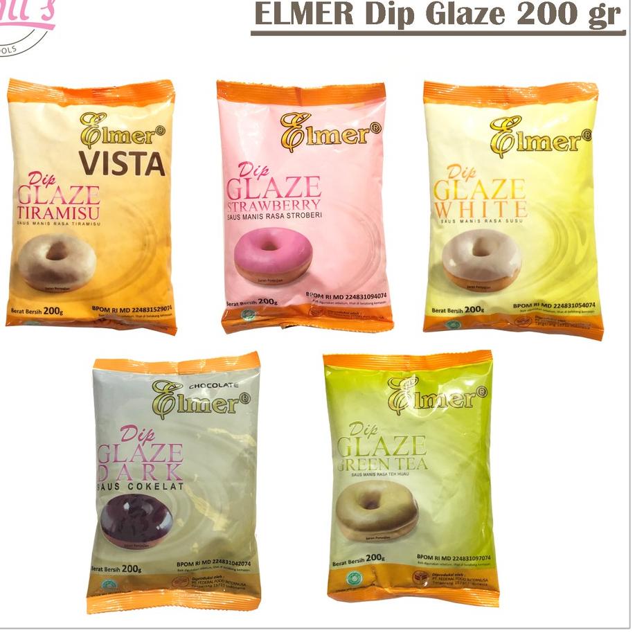 

KodeVv2V6--ELMER DIP GLAZE 200 gr / TOPPING DONUT / SELAI DONAT TIRAMISU STROBERI COKELAT GREEN TEA SUSU TARO