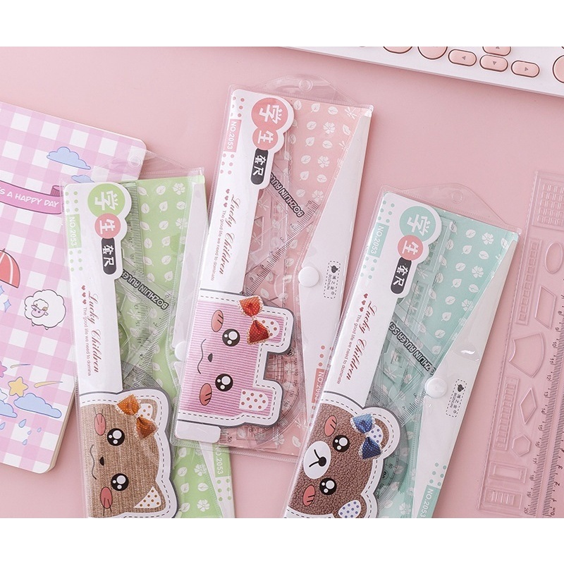

Penggaris Set Lengkap isi 4 pcs Karakter lucu / Penggaris Pouch / Penggaris Matematika Set