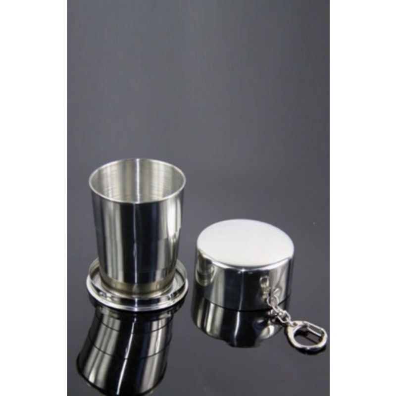MH80GELAS LIPAT FOLDED CUP 140ML GANTUNG KUNCI STAINLESS/GANTUNGAN KUNCI GELAS LIPAT STAINLESS STEEL CAMPING FOLDED CUP/GELAS TARIK CUP SERBAGUNA