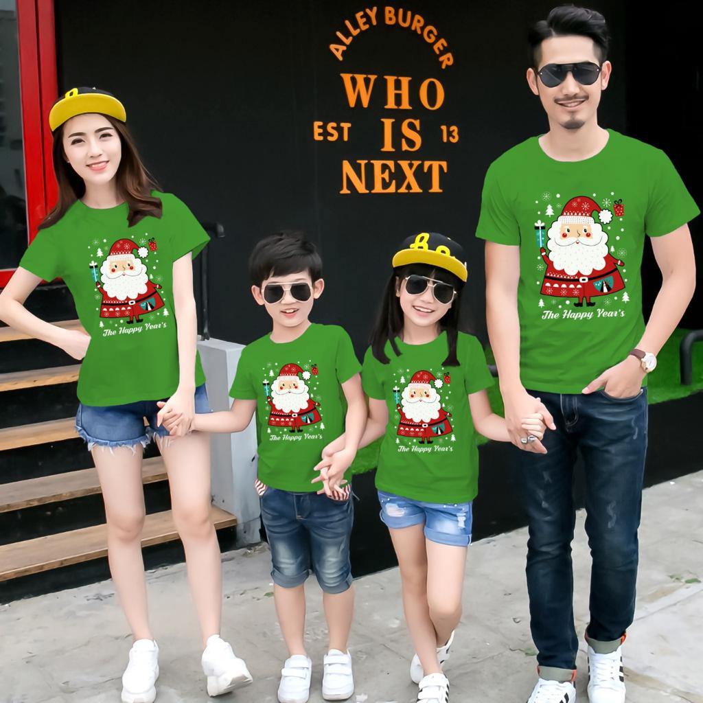KAOS COUPLE KELUARGA SPESIAL NATAL MOTIF SINTERKLAS HIJAU