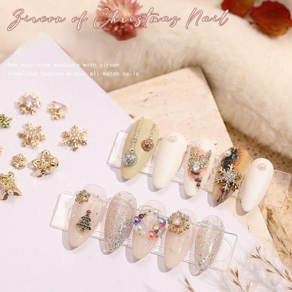 AUGUSTINA Agustina Christmast Nail Charms Wanita Zirkon Desain Kuku Manikur Aksesoris DIY Bahan Bagian Kuku Nail Rhinestones