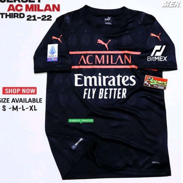 FULL PATCH Jersey BolaAC Milan 3rd Third Hitam 2021/2022  Black 21/22 grade ori official SMLXL 2XL 3