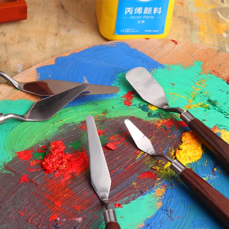 5pcs/set Pisau Palet Lukis V-Tec Besi Painting Knife V-Tec Artist Painting Mixing Palette Clay Cake Frosting Knife Knives