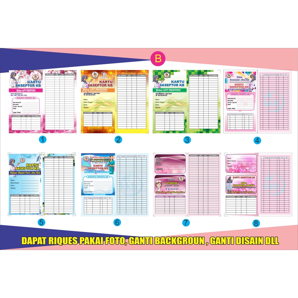 Kartu akseptor lipat 2 &amp; 3 cetak bolak balik
