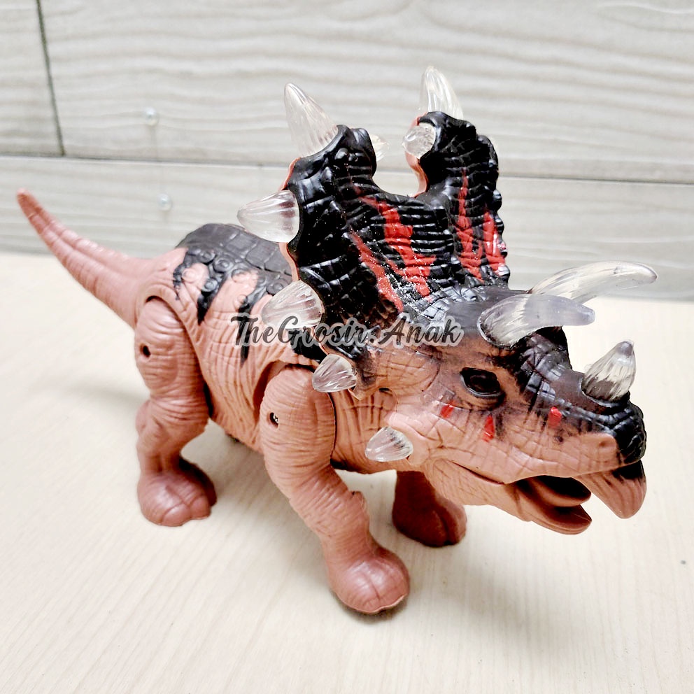 Dino Valley Triceratops Mainan Robot Dino Dinosaurus Jalan Lampu Suara