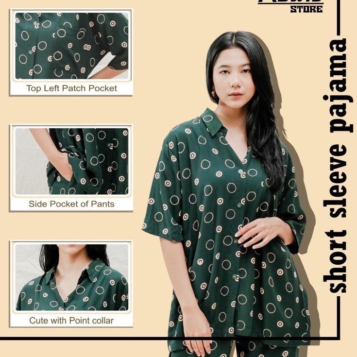 Rekomendasi (COD) One Set Rayon Polka Ring | Piyama Rayon | Pajamas Katun Rayon | Setelan Rayon Wani