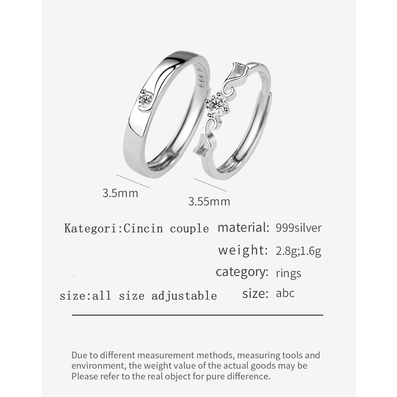 Cincin couple Sterling silver S999-Wings of Angels cincin Pasangan cincin fashion  perak asli S999 Original Arctic Deer