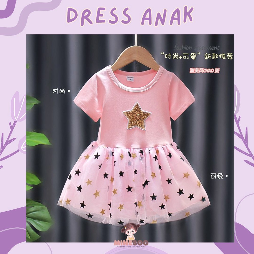 mineboo DRESS BLESSING STAR PDK EBV Anak Perempuan Gliter Star Stella   1 - 7 Tahun