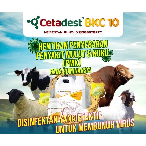 Desinfektan CETADEST BKC10 1LITER Ampuh Aman Spektrum Luas Ayam Sapi Anjing Kambing dan Domba