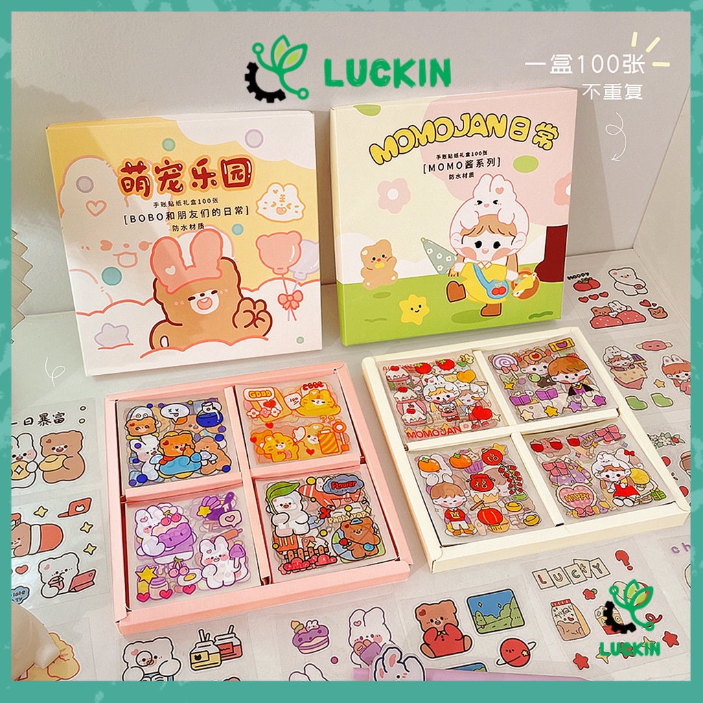 

Luckin (100 lembar) Stiker Aesthetic Design DIY TELADO/Sticker botol minum 2D plastik/Buku Diary Stiker Motif/Stiker Anti Air Botol Hp Laptop Lucu PET Telado