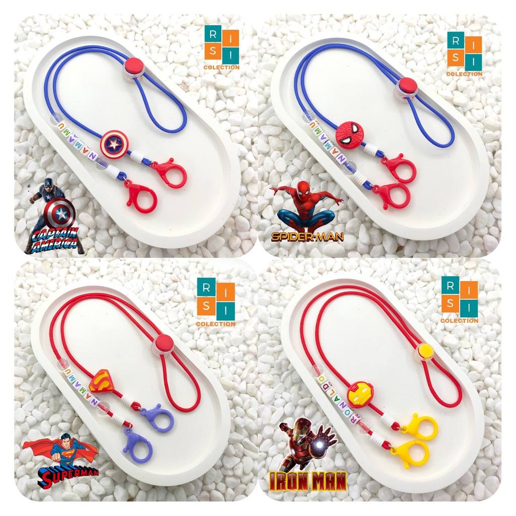 Tali Kalung Konektor Strap Masker Anak FREE Nama Karakter Super Hero