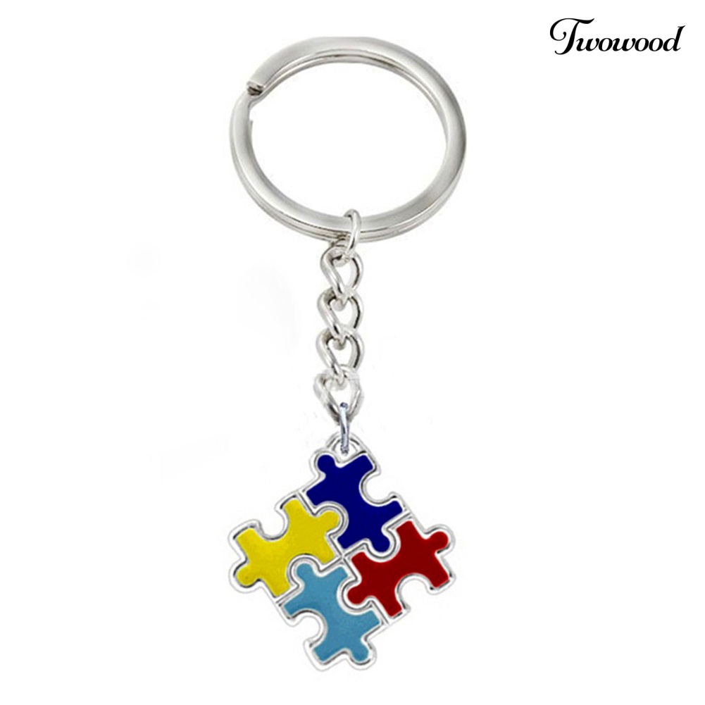 Twowood Gantungan Kunci Bentuk Puzzle Kesadaran Autis Warna-Warni Untuk Unisex