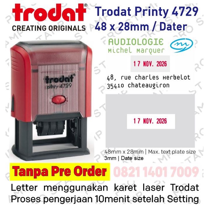 

Gaya Stempel Otomatis Trodat Printy 4729 / Custom Design Terbatas
