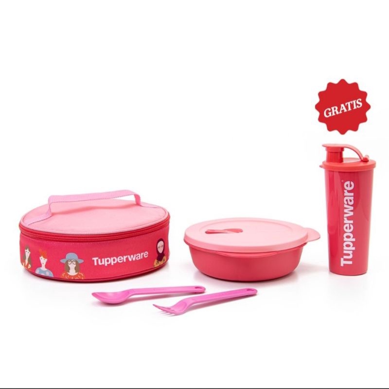 fancy cwl lunch set Tupperware pink gratis packing buble