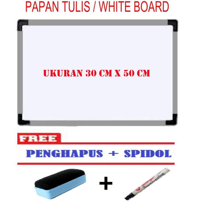 

White Board / Papan Tulis non magnet 2 sisi Ukuran 30 cm x 50 cm Free Spidol dan Penghapus