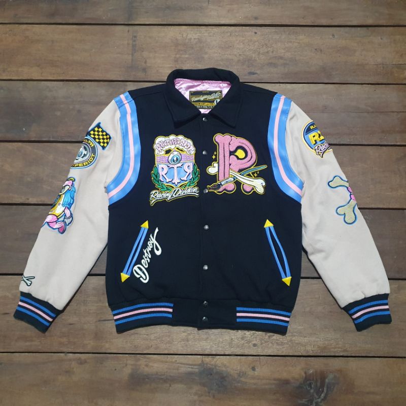 JACKET VARSITY CHAMP RAW TYPE RIOT X MUKLAY ORIGINAL RAWTYPE LIMITED EDITION TEAM RTR