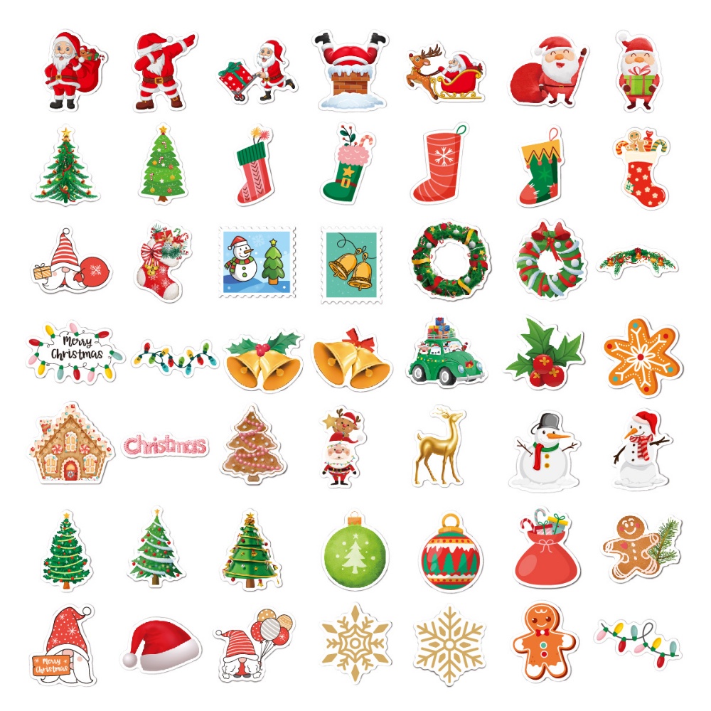 100 Lembar / Pak Stiker Motif Natal Untuk Dekorasi Laptop / Kotak Hadiah DIY