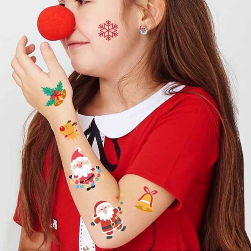 1 Lembar Stiker Tato Desain Kartun Santa Claus Elk Tahan Air Sekali Pakai Untuk Pesta Natal