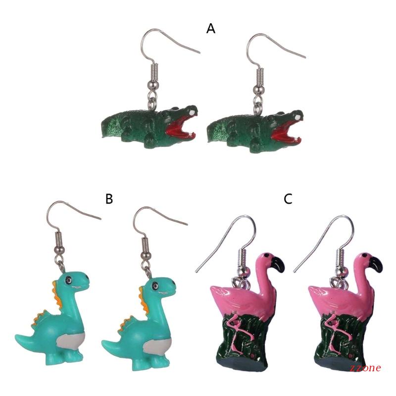 Anting Stud Desain Hewan Buaya Dinosaurus Flamingo Unik Untuk Wanita