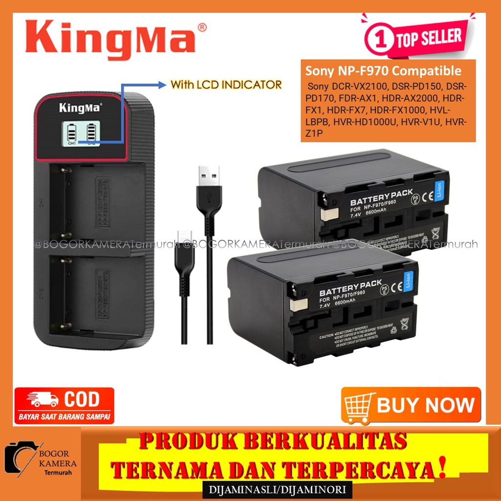 KingMa LCD Dual Charger for Sony NP-F970 NP-F980 F970 + 2 Baterai NP-F970