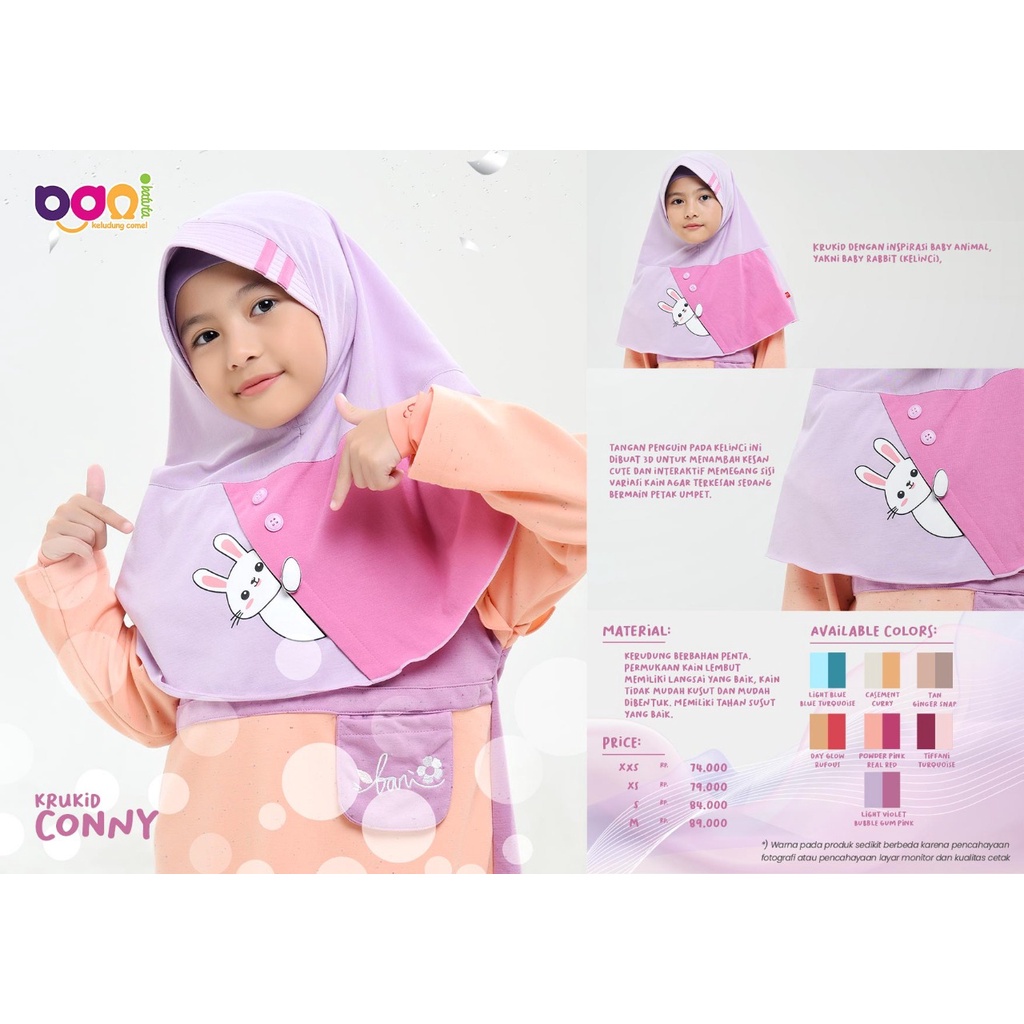 Kerudung anak Krukid Conny | Kerudung Karakter Anak | Jilbab anak | Bergo anak | Kerudung instan ana