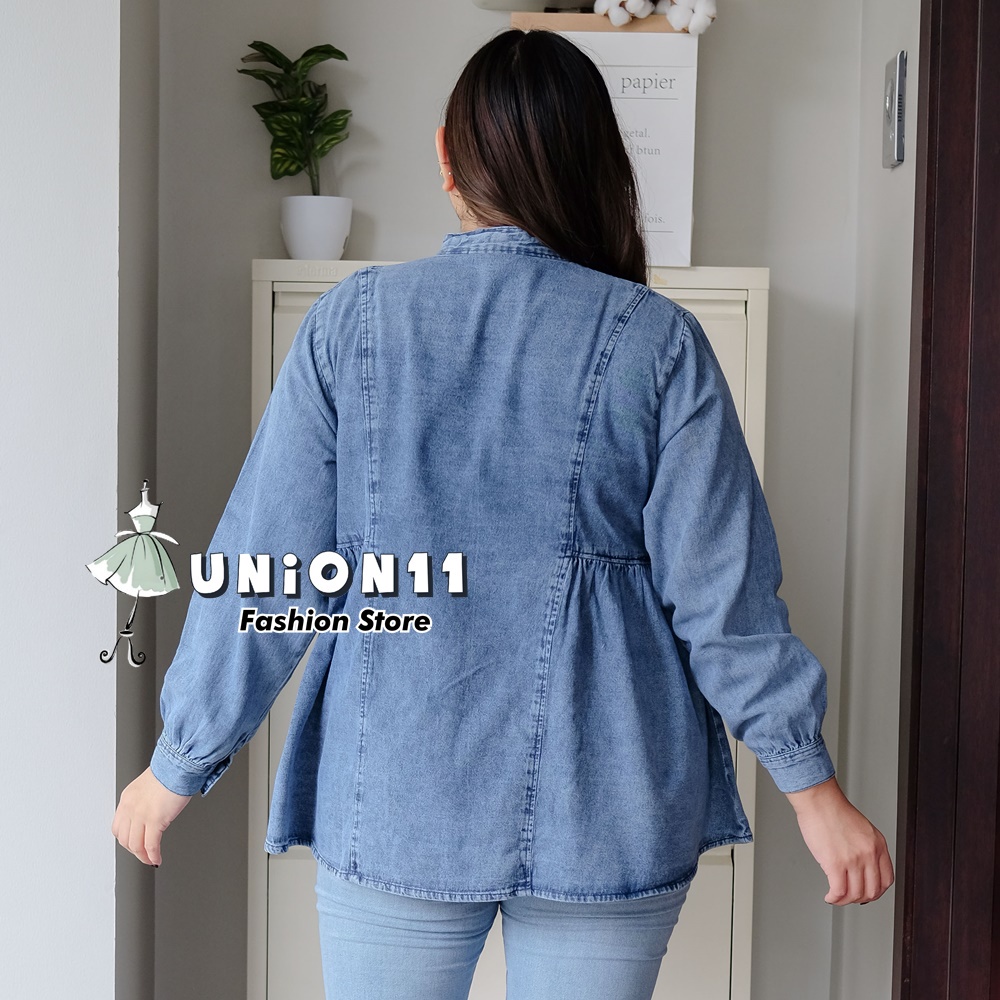 UNION11 - BLOUSE JUMBO WANITA JEANS WASHED / ATASAN JUMBO WANITA LD 120 / BAJU JUMBO WANITA / BAJU KERJA WANITA BIGSIZE / BLOUSE JUMBO WANITA / ATASAN JUMBO XXXL WANITA VIMEL