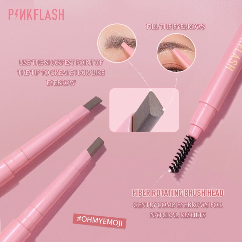 PINKFLASH Ohmyemoji Automatic With Brush Spoolie Eyebrow Pencil Tahan Air Pigmen Pensil Alis 0.2 gr Pink Flash